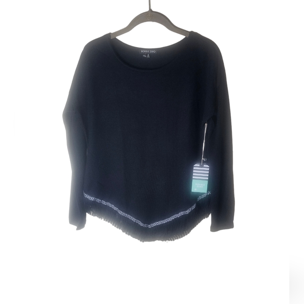 Double Zero women's black fringed bottom long-sleeved top size S